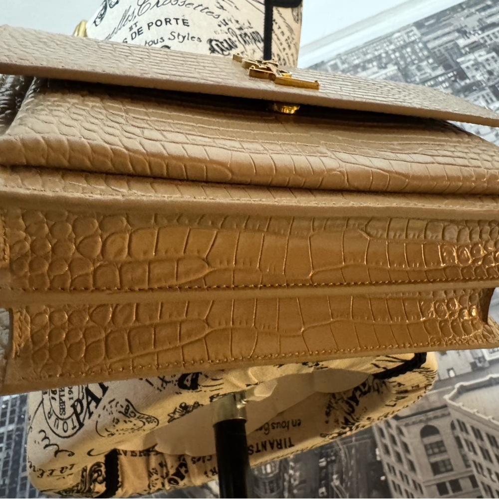 Saint Laurent Sunset Medium Croc-Embossed Leather Shoulder Bag in Dark Beige - Picture 11 of 16